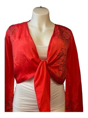 Wevez Silk Bell Sleeve Wrap Crop Top. NWT